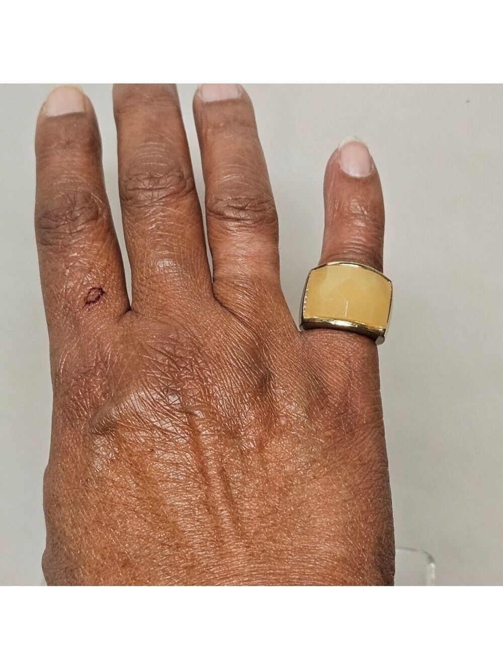 Gold-tone Wide Band with Acrylic Lemon-colored Accent Statement Ring, Size 5